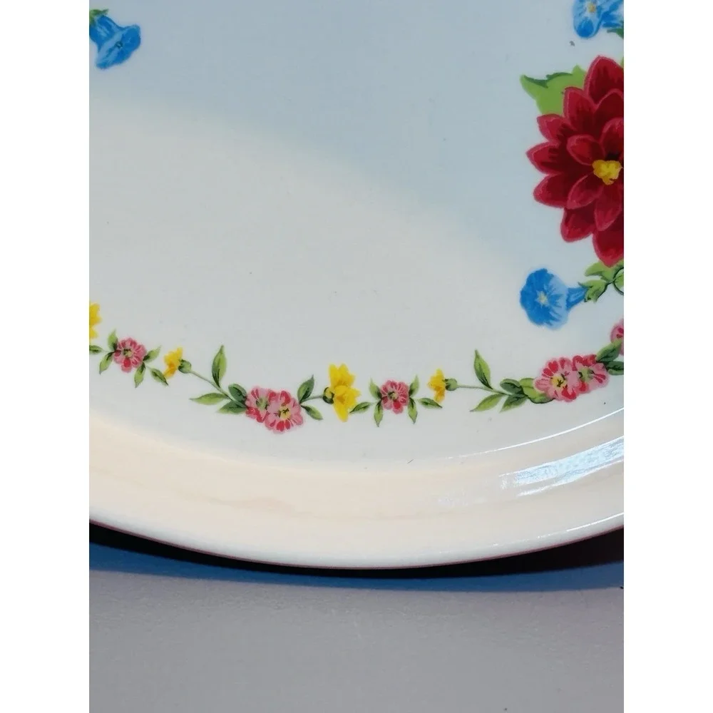 Pioneer Woman Peach Floral Stoneware Baking Dish Handle Flowers Pretty Blue Pink